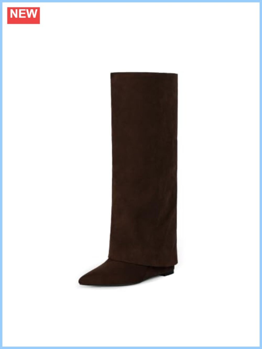 Faux Suede Fold Over Knee High Boots Pointed Toe Wedge Heel Women